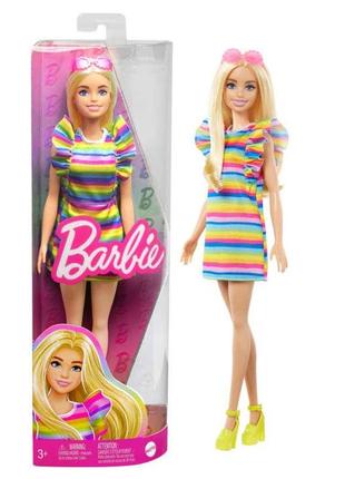 Лялька barbie "модниця" з брекетами у смугастій сукні