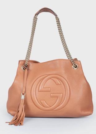 Gucci soho коричнева шкіряна сумка із золотистим ланцюгом, 100% оригiнал.