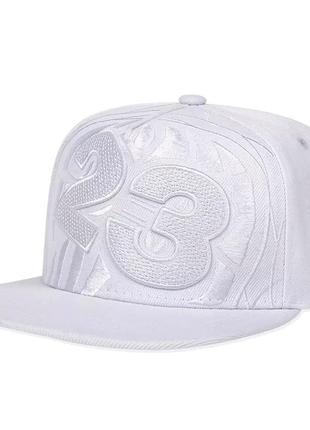 Кепка снепбек 23 (michael jordan, air jordan, chicago bulls, nba) з прямим козирком біла, унісекс