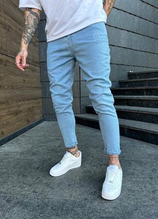 Мужские базовые зауженные джинсы премиум качества стильные укороченные однотонные