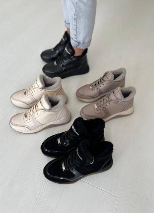 Стильные хайтопы, зимние кроссовки женские ботинки кожаные, замшевые лаковые ботинки кожаные4 фото
