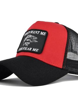 Кепка тракер риба, fish, (жінки хочуть мене-риби бояться мене) із сіточкою червона, унісекс wuke