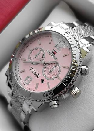 Женские наручные часы серебряного цвета с розовым циферблатом, металлический браслет3 фото