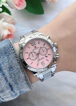 Женские наручные часы серебряного цвета с розовым циферблатом, металлический браслет2 фото