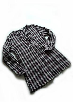 Свободная блуза-рубашка  р40 клетка,полоска,черно-белая
