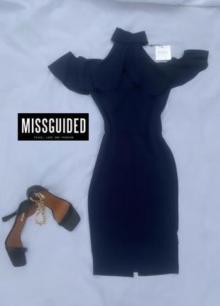 Синя сукня футляр міді з відритими спущеними плечима від missguided