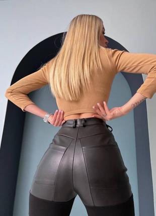 Стильные брюки с имитацией шорт клеш черные высокие2 фото
