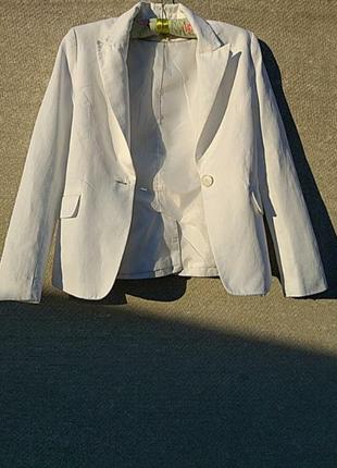Белый льняной пиджак на подкладке, размер 34-362 фото