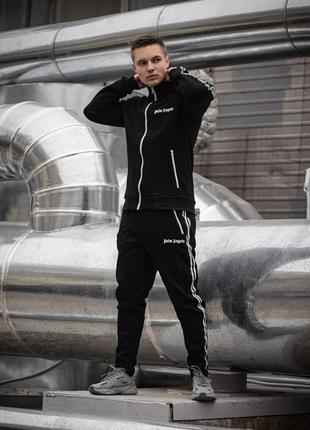 Топовый утепленный мужской комплект в стиле palm - lines black палм качественный костюм олимпийка и штаны спортивный
