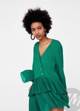 Новое зелёное платье плиссе zara5 фото