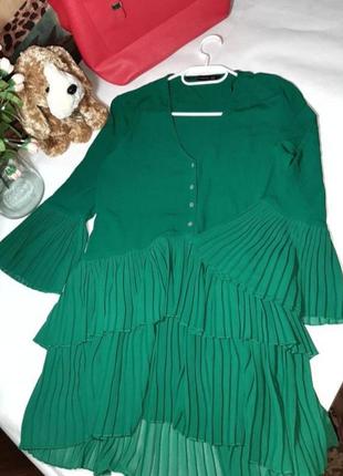 Новое зелёное платье плиссе zara2 фото