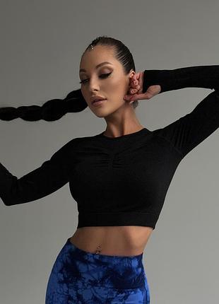 Рашгард (топ с длинным рукавом) с прорезями для больших пальцев (для спорта, фитнеса, бега), черный