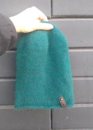 Зелена шапка біні з ангори