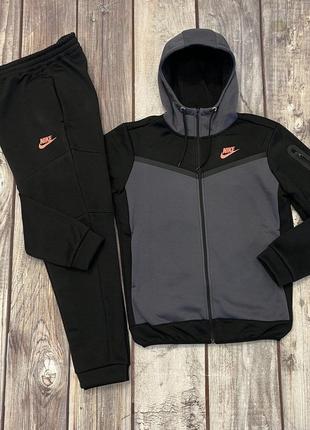 Зимний зелёный спортивный костюм на флисе nike tech fleece с капюшоном тёплый зимовий спортивний костюм на флісі nike tech fleece найк костюм теплий1 фото