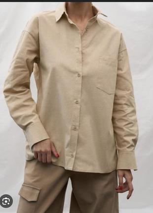 Комфортна подовжена бежева сорочка, кежуал з суміші льону та котону inwear