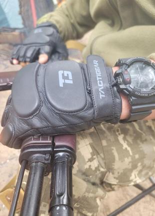 Перчатки тактические полевые кожаные без пальцев для силовых структур tactigear ps-8801 patrol black l ve-334 фото