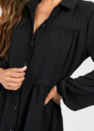 Женское черное платье маленькое оверсайз новое миди свободное на пуговицах клешное пышное барби4 фото