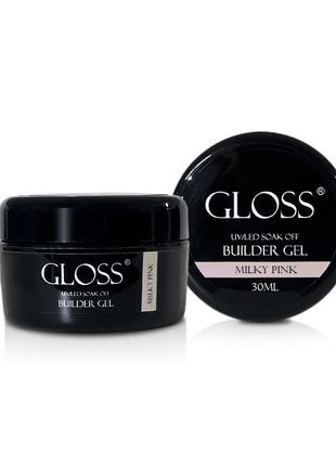 Однофазний гель builder gel gloss milky pink, 30 мл1 фото