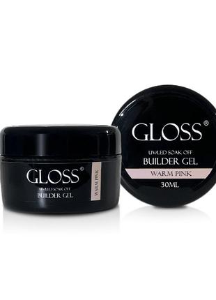 Однофазний гель builder gel gloss warm pink, 30 мл