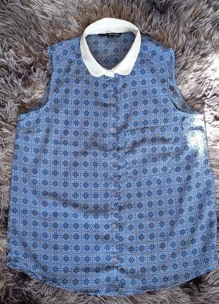 Рубашка без рукавов с воротником женская летняя синяя s 44 р. tally weijl / топ