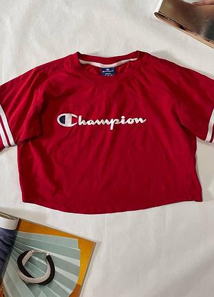 Короткая футболка топ женская champion красного цвета из хлопка в отличном состоянии4 фото