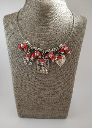 Ожерелье ручной работы "красные ягоды" и серьги в подарок6 фото
