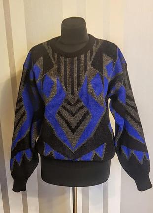 Клевый свитер свитшот чёрный с синим арнаментом