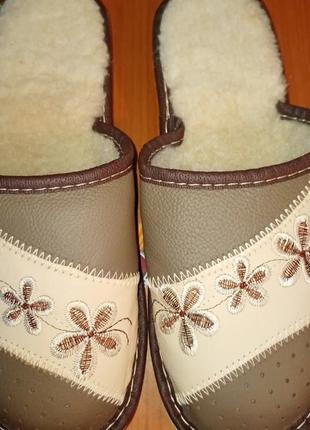 Тапочки женские утепленные, натуральная кожа, новые