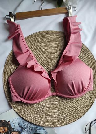 Невероятный лиф верх купальника гладкий розовый с рюшами бретелями купальник с пуш-ап...