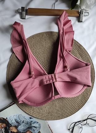 Невероятный лиф верх купальника гладкий розовый с рюшами бретелями купальник с пуш-ап...