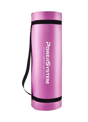 Килимок тренувальний для йоги та фітнесу power system ps-4017 nbr fitness yoga mat plus pink (180х61х1) ve-332 фото