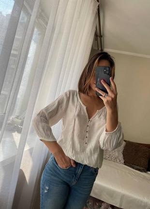 Біла блуза zara s вишивка напівпрозора