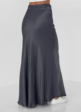 Длинная атласная юбка на резинке - темно-серый цвет, s (есть размеры)2 фото