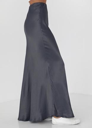 Длинная атласная юбка на резинке - темно-серый цвет, s (есть размеры)5 фото