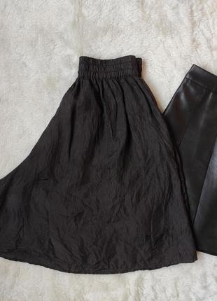 Черные шелковые шорты натуральный шелк широкие шорты -юбка на резинке бермуды шелковые7 фото