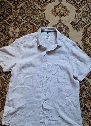 Фірмова англійська лляна рубашка сорочка george(boston grew),розмір l,109% льон.