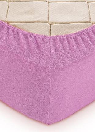 Простирадло на резинці махра 140*200 якісне, натяжне простирадло на резинці однотонне стильне рожевий