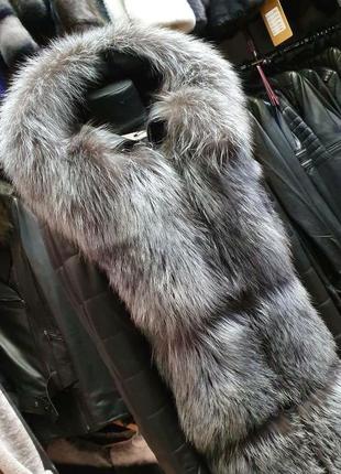 Роскошная кожаная куртка с мехом чернобурки3 фото