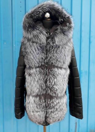 Роскошная кожаная куртка с мехом чернобурки