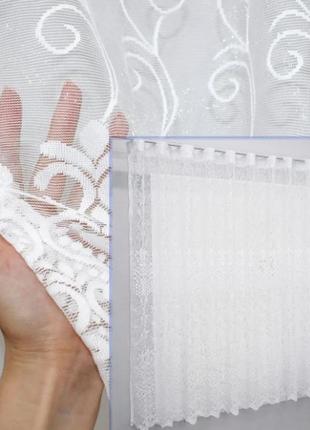 Якісний короткий тюль жакард з візерунком, висота 1,6 м. колір білий
