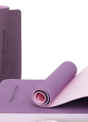 Килимок тренувальний для йоги та фітнесу power system ps-4060 tpe yoga mat premium purple (183х61х0.6) ve-33