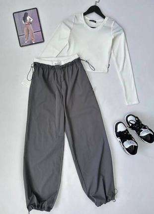 Костюм женский брюки карго + лонгслив🖤 серый с белым тренд 2023