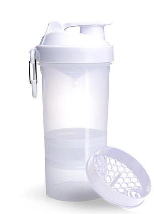 Пляшка шейкер спортивна універсальна для спортзалу smartshake original2go 600ml pure white (original) ve-33