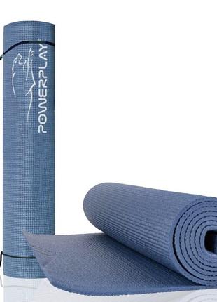 Килимок тренувальний для йоги та фітнесу powerplay 4010 pvc yoga mat темно-синій (173x61x0.6) ve-33