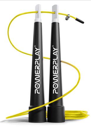 Скакалка тренировочная спортивная скоростная powerplay 4202 ultra speed rope желтая (2,9m.) ve-33