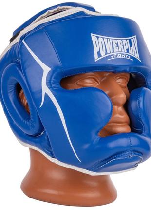 Боксерський шолом тренувальний закритий спортивний для бокса powerplay pu синій l ve-33