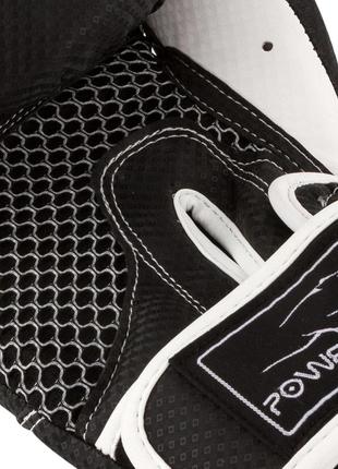 Боксерские перчатки спортивные тренировочные для бокса powerplay 3011 черно-белые карбон 16 унций ve-335 фото