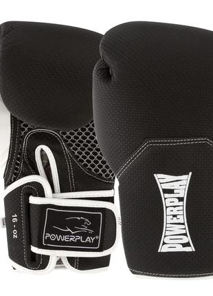 Боксерские перчатки спортивные тренировочные для бокса powerplay 3011 черно-белые карбон 16 унций ve-337 фото