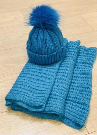 Шикарный комплект шапка и снуд в насыщенном бирюзово-голубом оттенке!!!3 фото