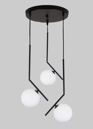 Черная люстра на 3 лампы с 15см белым шаром (916-3814-1 bk+wh)